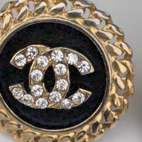 Chanel Vintage Logo Gold and Black Logo Pierced Earrings - Picture 10 of 14